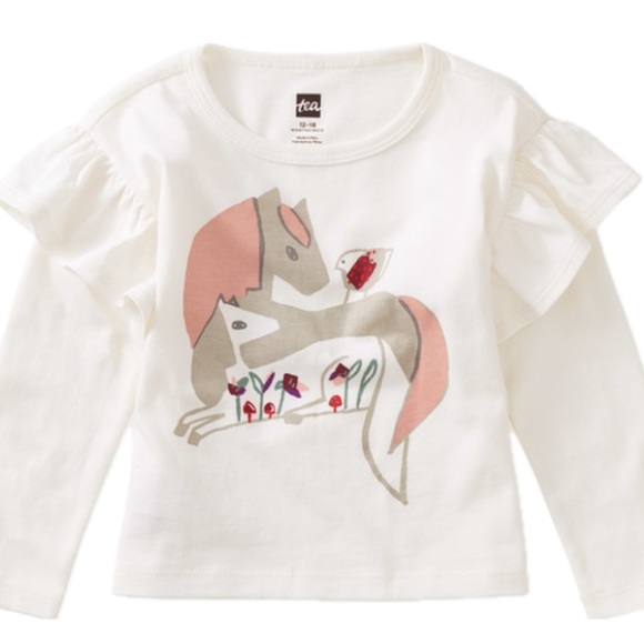 Tea Collection Baby Girl Long Sleeve Ruffle Pony Horse Tee Shirt Size 9-12 M - Picture 1 of 4